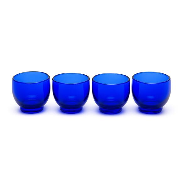 Set Of 4 Vintage Hazel-Atlas Cobalt Blue Juice Whiskey Glasses 2.5” 1930s-40s - Picture 1 of 4